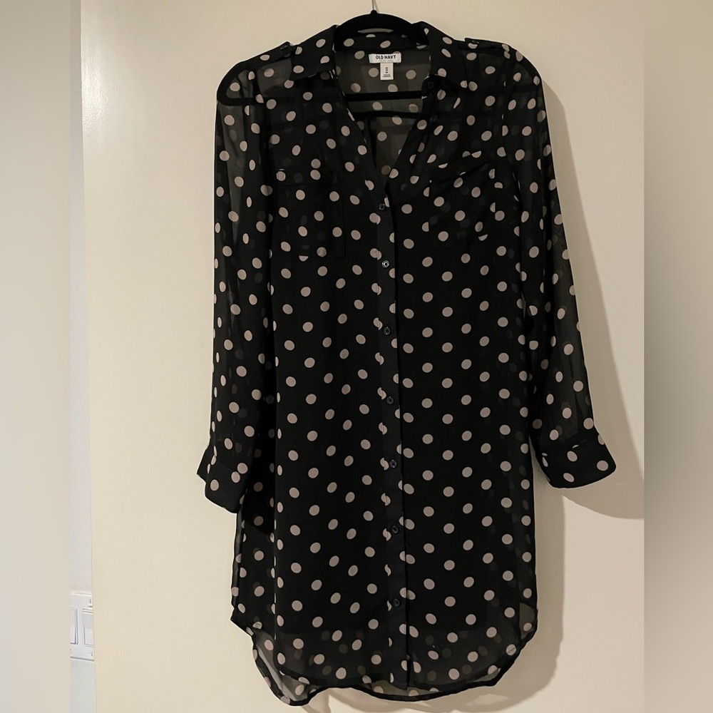 Sheer Black Polka Dot Shirt Dress